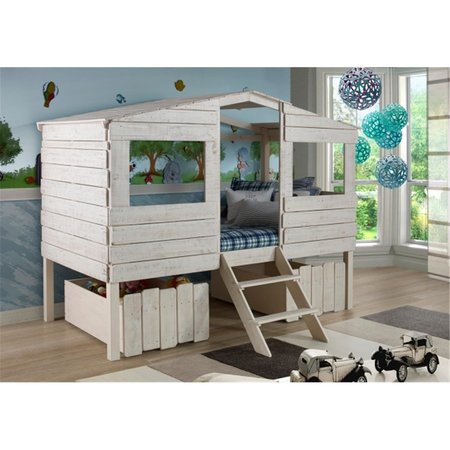 FIXTURESFIRST PD-1380TLRS-1381 Twin Size Tree House Loft Bed with Under Bed Drawers in Rustic Sand FI2641021